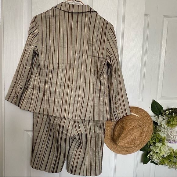 LAFAYETTE 148 striped suit fall colors Jacket size 2 Shorts size 4 linen blend - Picture 3 of 15
